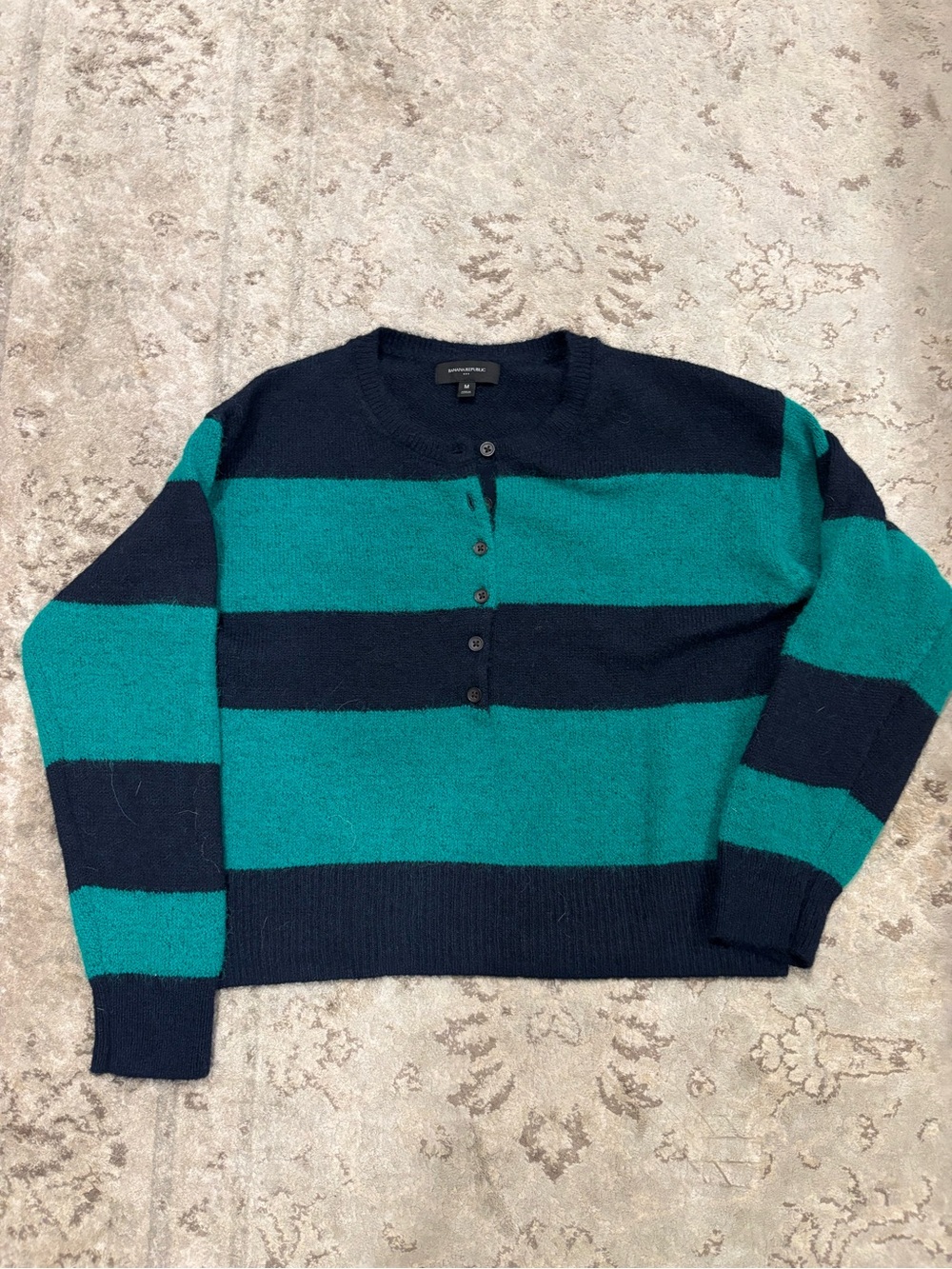 Banana Republic Brushed Henley Pullover Sweater - Green & Navy